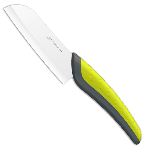 Coffret, couteau santoku à lame 13 cm, céramique blanche et manche bicolore  surmoulé, de qualité Infinity Albert de Thiers