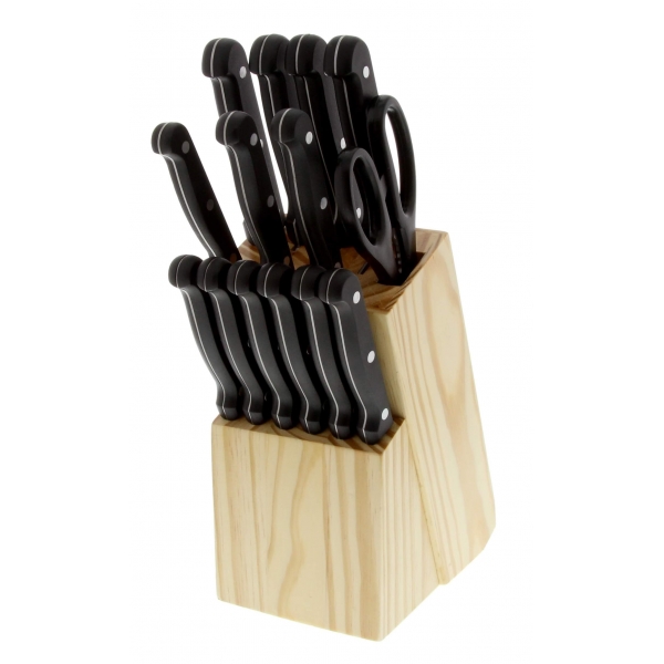 Bloc couteaux de cuisine support en bois 16 couteaux et ustensiles